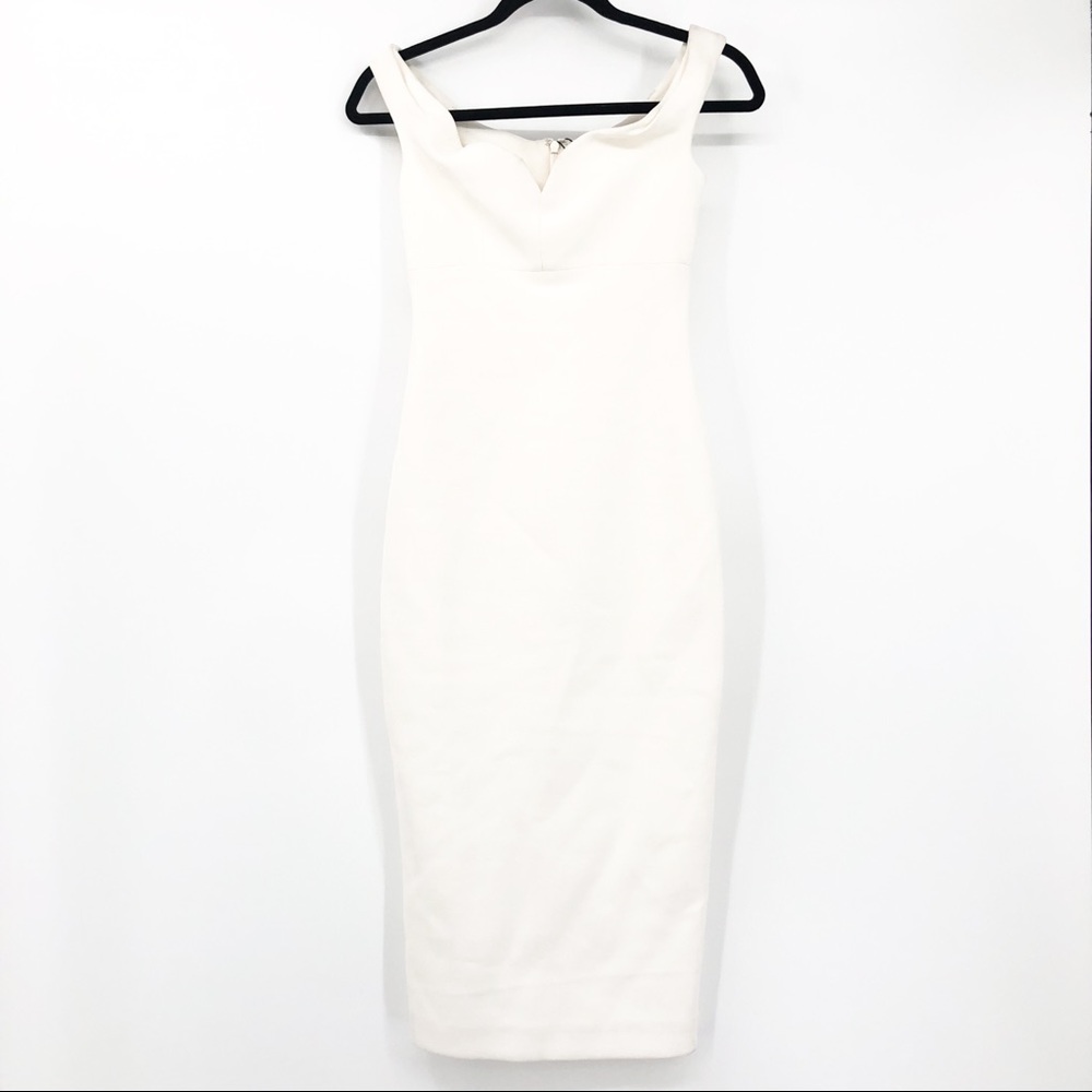 Cinq A Sept Garnet Bodycon Midi Dress Ivory White Off The Shoulder Size 0